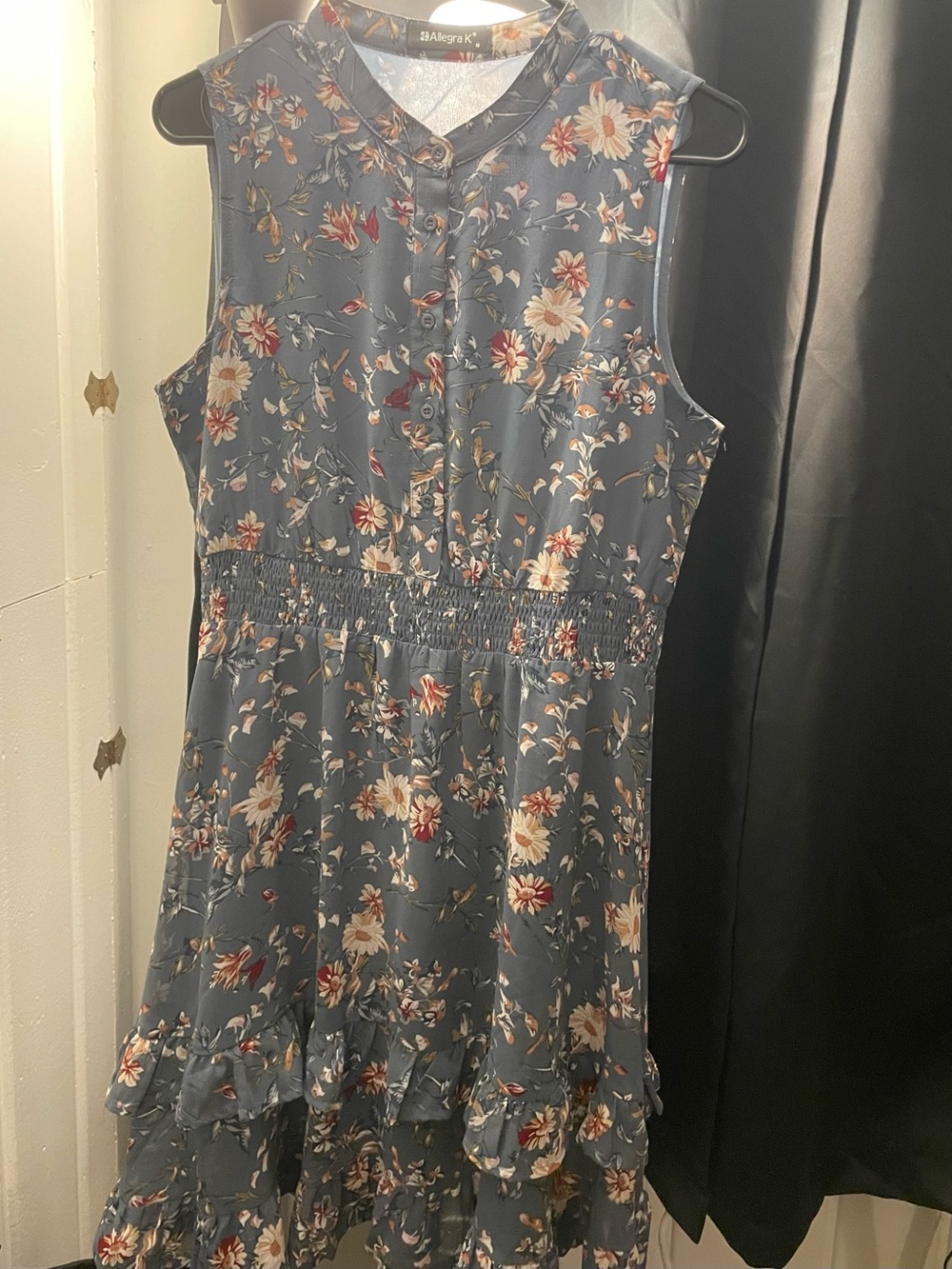 NWOT Allegra K Grey-Blue Floral Button Front Dress